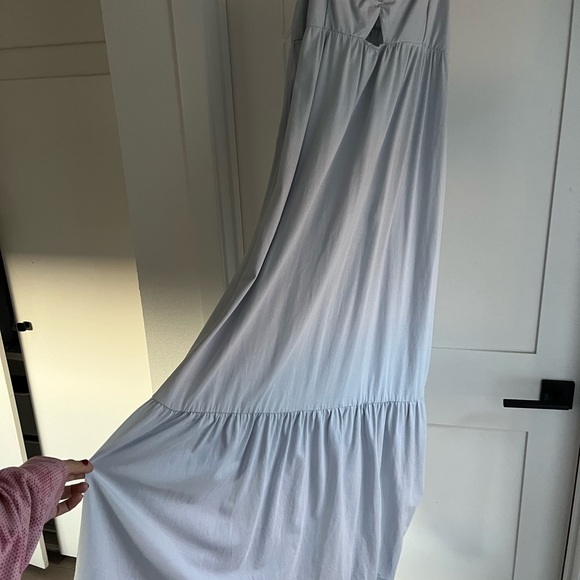 NWT - Zara Ice Blue Cotton Midi/ Maxi Dress with Cut Out and Flounce Hem sz L - Picture 5 of 10